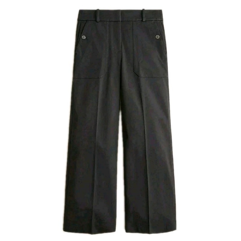 J.Crew Womens Sydney Wide -Leg Pant Bi-Stretch Cotton Blend Black Size P4 Petite